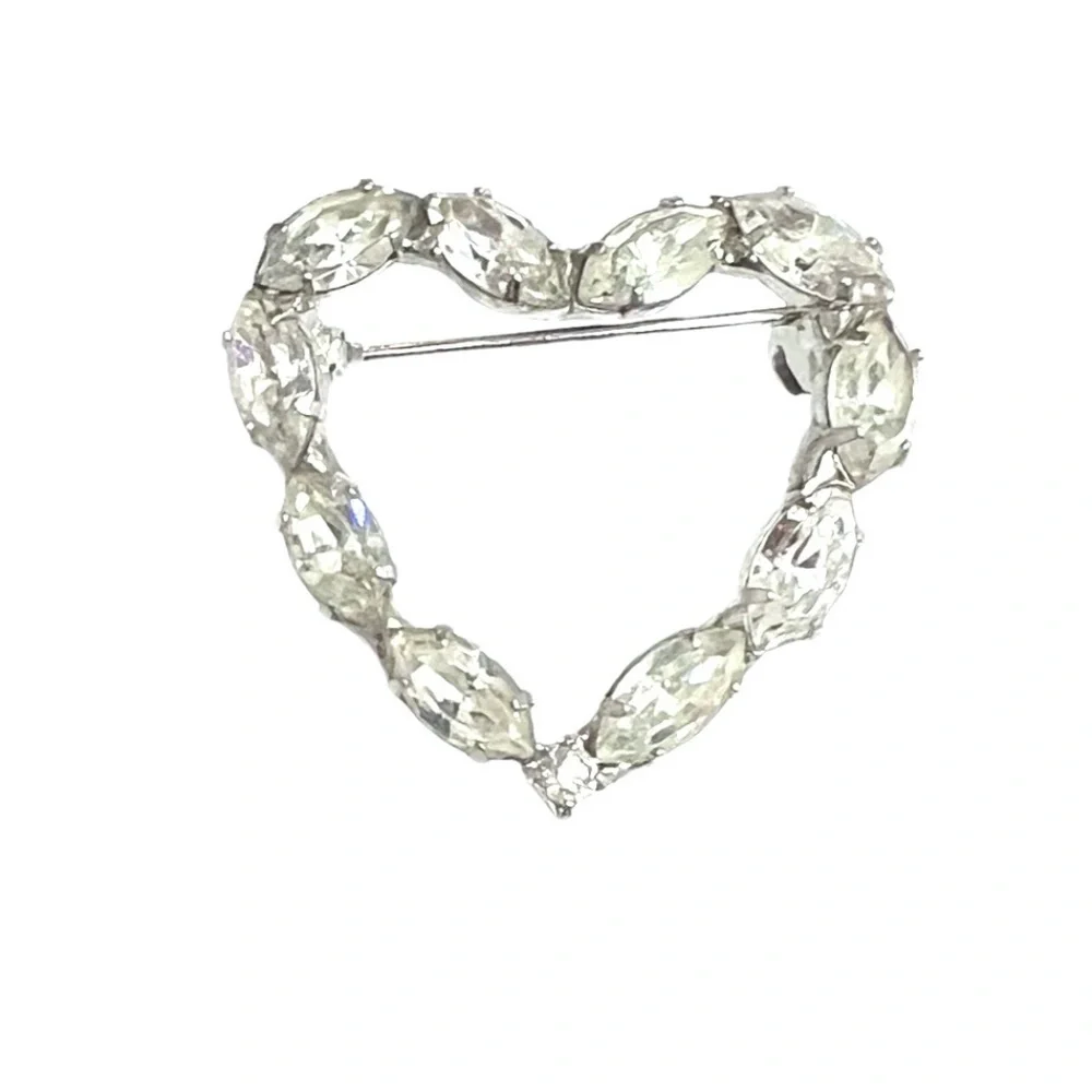 MARQUIS CUT CLEAR CRYSTAL OPEN HEART BROOCH